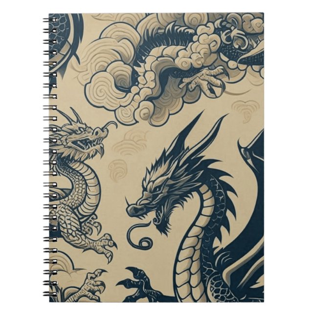 Fantasy Antiqued Dragons  Notebook (Front)