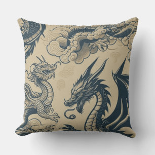 Fantasy Antiqued Dragons Outdoor Pillow