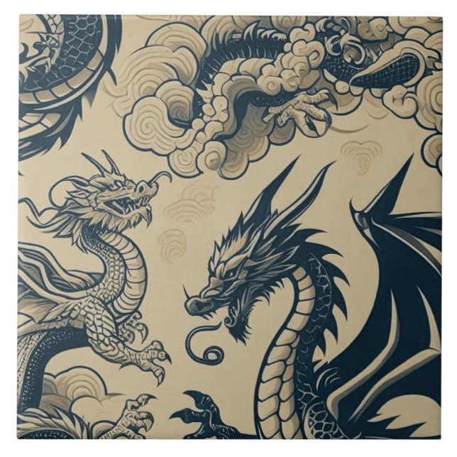 Fantasy Antiqued Dragons  Tile (Front)