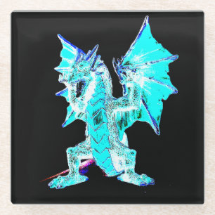 Fantasy Aqua Blue Dragon Glass Coaster