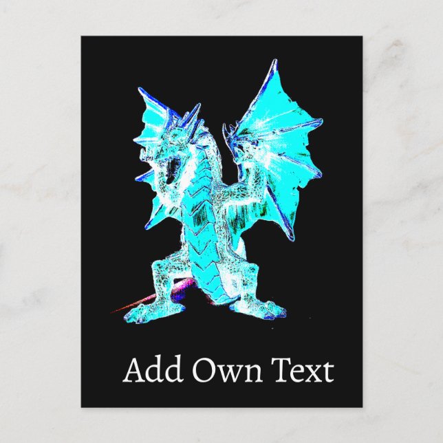 Fantasy Aqua Blue Dragon Holiday Postcard (Front)