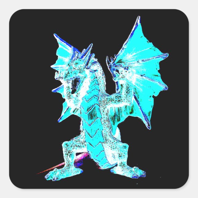 Fantasy Aqua Blue Dragon Square Sticker (Front)