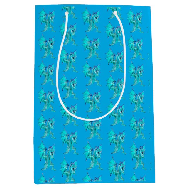 Fantasy Aqua Dragon Blue Mythical Creature Design Medium Gift Bag (Front)