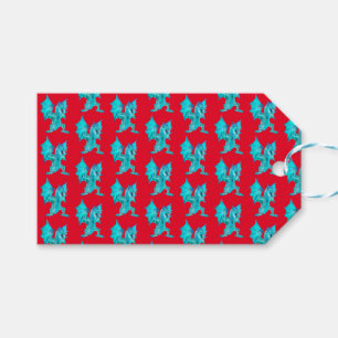 Fantasy Aqua Dragon Red Gift Tags