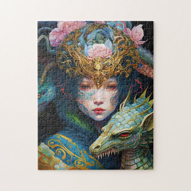 Fantasy Art Dragon Goddess Queen Jigsaw Puzzle (Vertical)