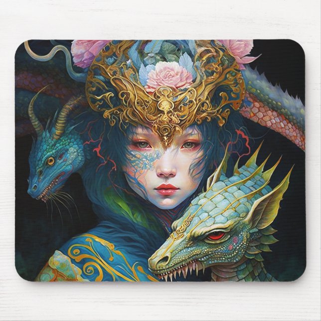 Fantasy Art Dragon Goddess Queen Mouse Pad (Front)