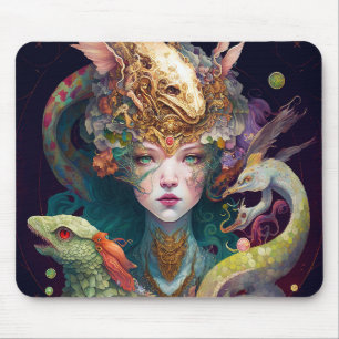 Fantasy Art Dragon Goddess Queen Mouse Pad