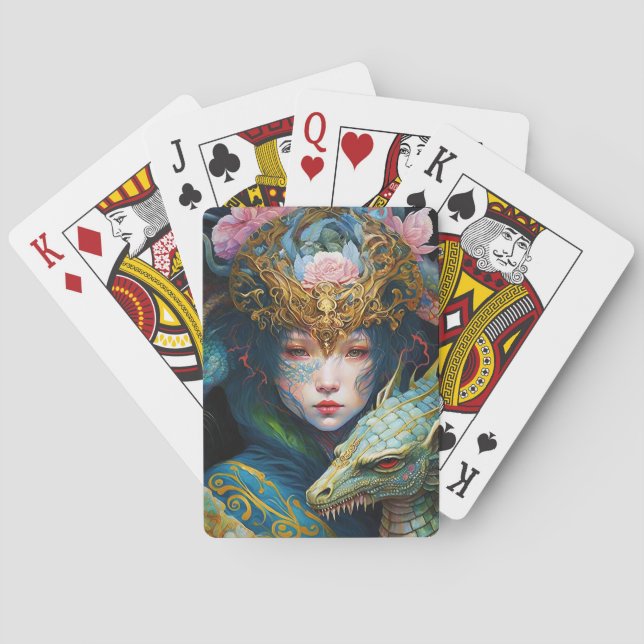 Fantasy Art Dragon Goddess Queen Playing Cards (Back)