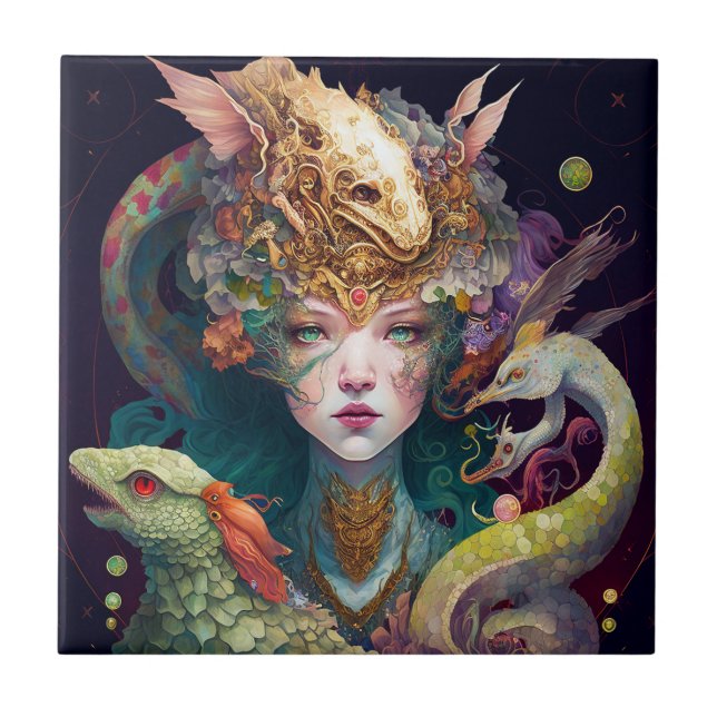 Fantasy Art Dragon Goddess Queen Tile (Front)