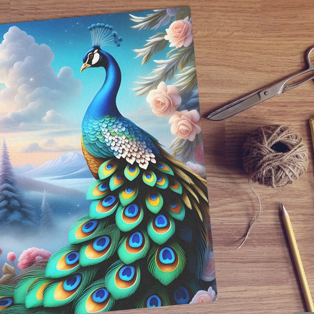 Fantasy Art Peacock Tissue Paper for Decoupage (🌹🦚 Winter's Magic: Fantasy Art Peacock Tissue Paper! ❄️)