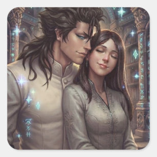 Fantasy Art Print - Intimate Embrace in Ancient Ru Square Sticker