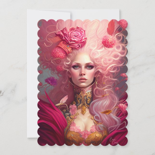 Fantasy Art Rococo Portrait Pink Lady Flat Card (Front)