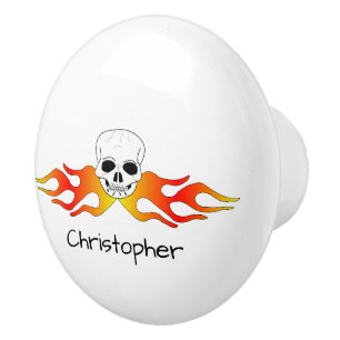 Fantasy Art Skull And Flames Design Personalised Ceramic Knob