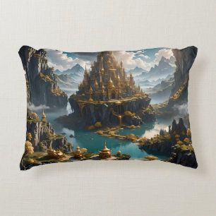 Fantasy Artistic Golden Castle in Heaven Accent Pillow