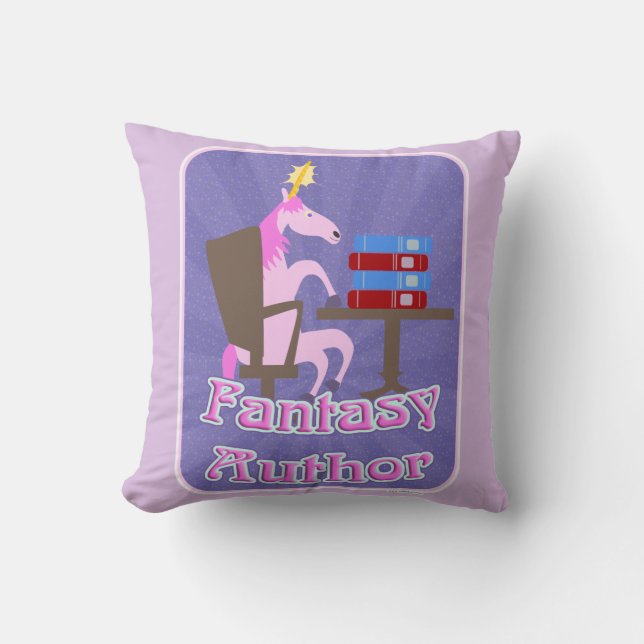 Fantasy Author Unicorn Motto Throw Pillow (Front)