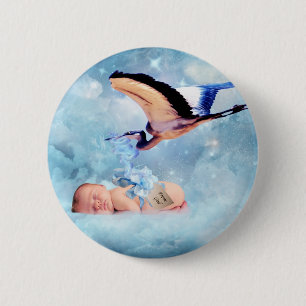 Fantasy baby and stork 2 inch round button