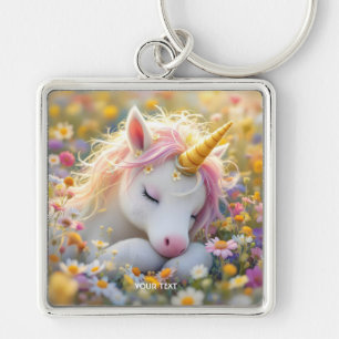 Fantasy Baby Unicorn Flowers Keychain