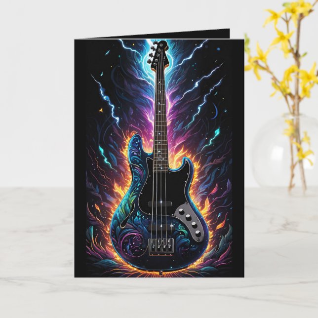 Fantasy Bassed Electric Bass Guitar Blank Card (Yellow Flower)