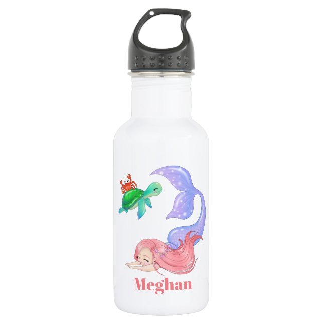 Fantasy beach mermaid add name sea turtle 532 ml water bottle (Front)