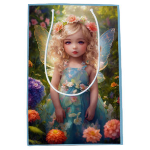 Fantasy Beautiful Blue Fairy Girl Medium Gift Bag