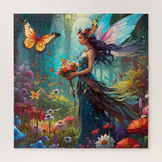 Fantasy Beautiful Butterfly Fairy Flower Garden Jigsaw Puzzle (Vertical)