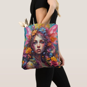 Fantasy Beautiful Colourful Flower Fairy Tote Bag