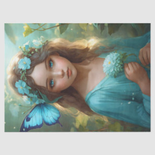 Fantasy Beautiful Cyan Green Fairy Girl Decoupage Tissue Paper