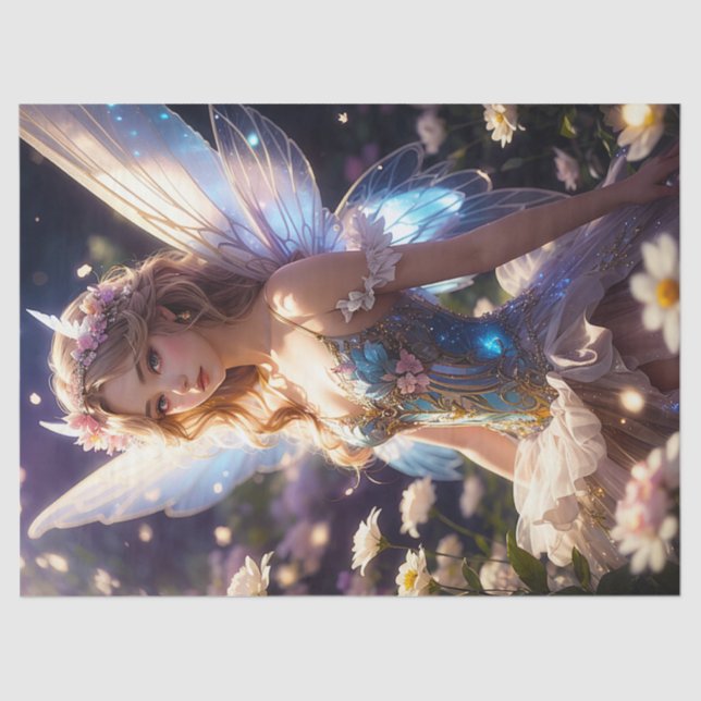 Fantasy Beautiful Flower Fairy Decoupage Tissue Paper (Front)
