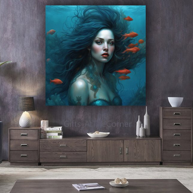 Fantasy Beautiful Mermaid Princess Red Fish Canvas Print (Creator Uploaded)