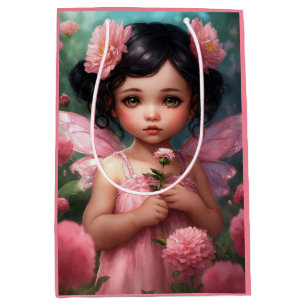 Fantasy Beautiful Pink Fairy Girl Medium Gift Bag