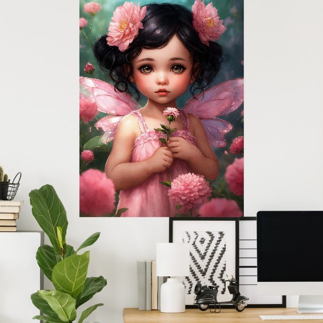 Fantasy Beautiful Pink Fairy Girl Poster (Home Office)