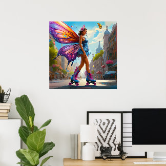 Fantasy Beautiful Princess Fairy Butterfly Skating Poster