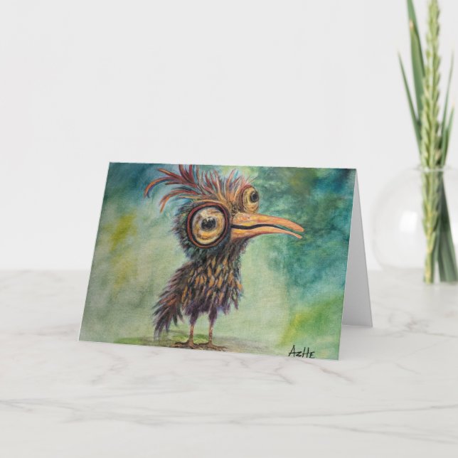 Fantasy Bird Whimsical Folded Greeting Card (Front)