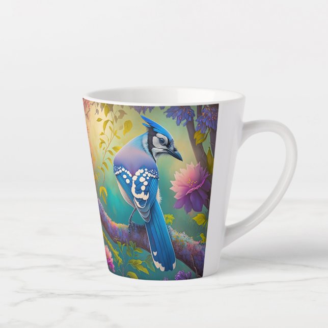 Fantasy Birds Blue Jay Latte Mug (Right)