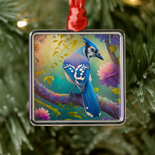 Fantasy Birds Blue Jay Metal Ornament