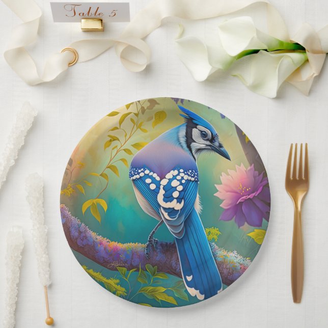 Fantasy Birds Blue Jay Paper Plate (Wedding)