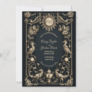 Fantasy Birds Gothic Wedding Invitation Dark