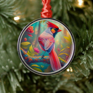 Fantasy Birds Male Cardinal Metal Ornament