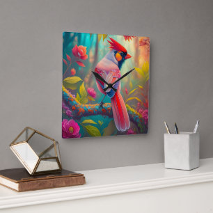 Fantasy Birds Male Cardinal Square Wall Clock