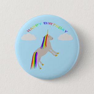 Fantasy Birthday Unicorn Rainbow and Clouds 2 Inch Round Button