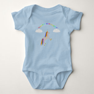 Fantasy Birthday Unicorn Rainbow and Clouds Baby Bodysuit