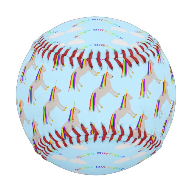 Fantasy Birthday Unicorn Rainbow and Clouds Baseball (Front)
