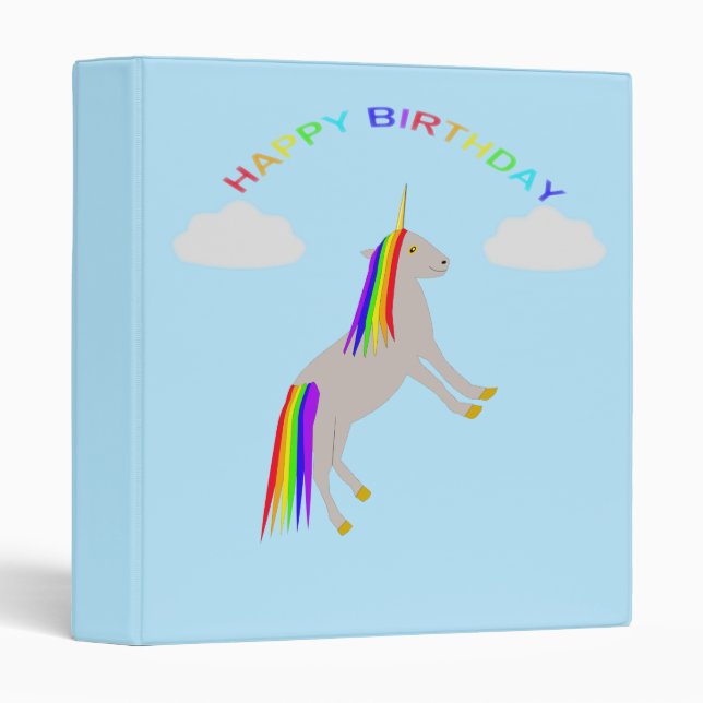 Fantasy Birthday Unicorn Rainbow and Clouds Binder (Front/Spine)