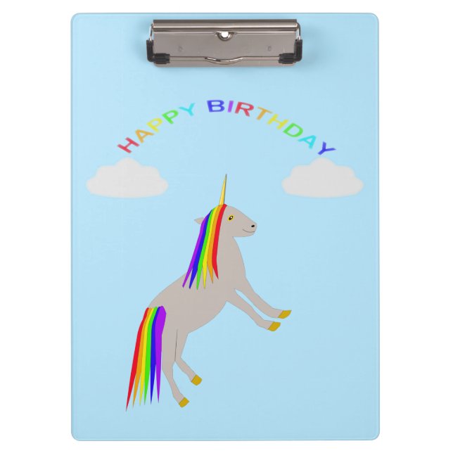 Fantasy Birthday Unicorn Rainbow and Clouds Clipboard (Front)