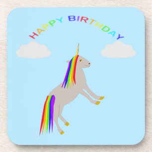 Fantasy Birthday Unicorn Rainbow and Clouds Coaster