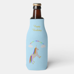 Fantasy Birthday Unicorn Rainbow and Clouds Custom Bottle Cooler
