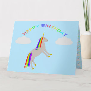 Fantasy Birthday Unicorn Rainbow and Clouds Custom Card