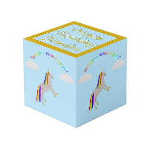 Fantasy Birthday Unicorn Rainbow and Clouds Custom Cube