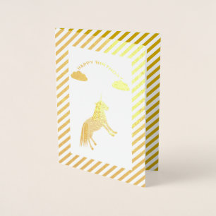 Fantasy Birthday Unicorn Rainbow and Clouds Custom Foil Card