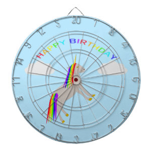 Fantasy Birthday Unicorn Rainbow and Clouds Dartboard